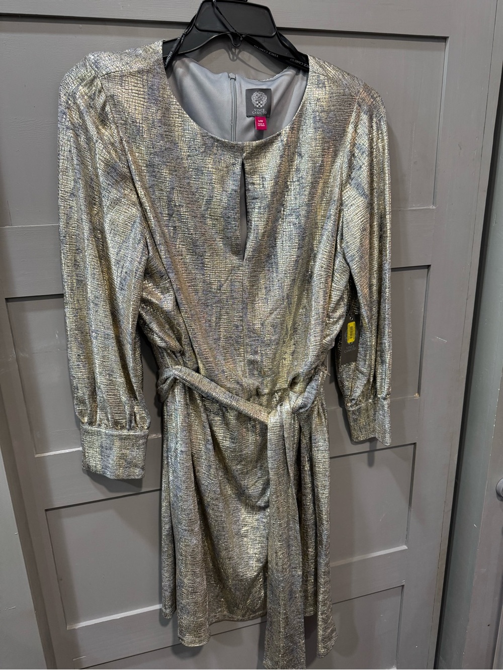 Vince Camuto Silver/gold Metallic Belted Cocktail Dress